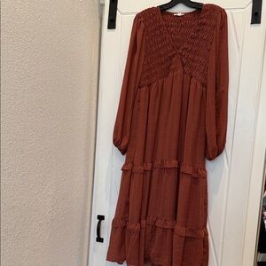 Anthropologie Terracotta Long Sleeve Maxi Dress